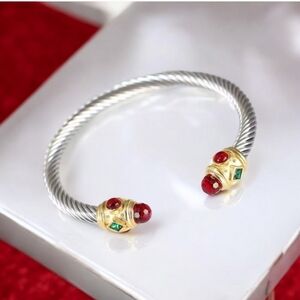 Luxury 2tone Mogul Crystal Twisted Cable Cuff Bracelet